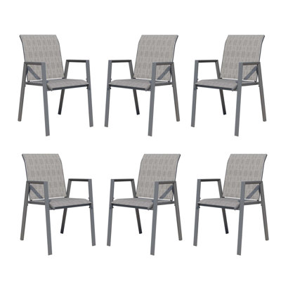 Ensemble de 6 chaises de salle à manger d'extérieur en polyester enduit de PVC avec structure et dossier en métal pour l'extérieur