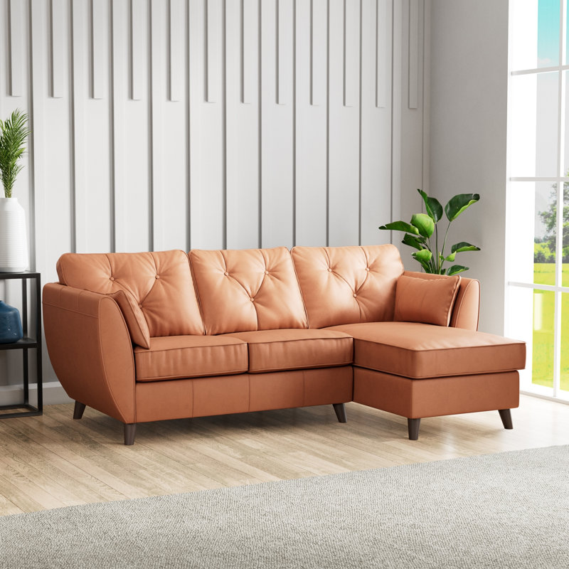 Hoxton 3 Seater Leather Maxi Sofa Chaise, Dark Wood, Saddle, Right Hand Facing