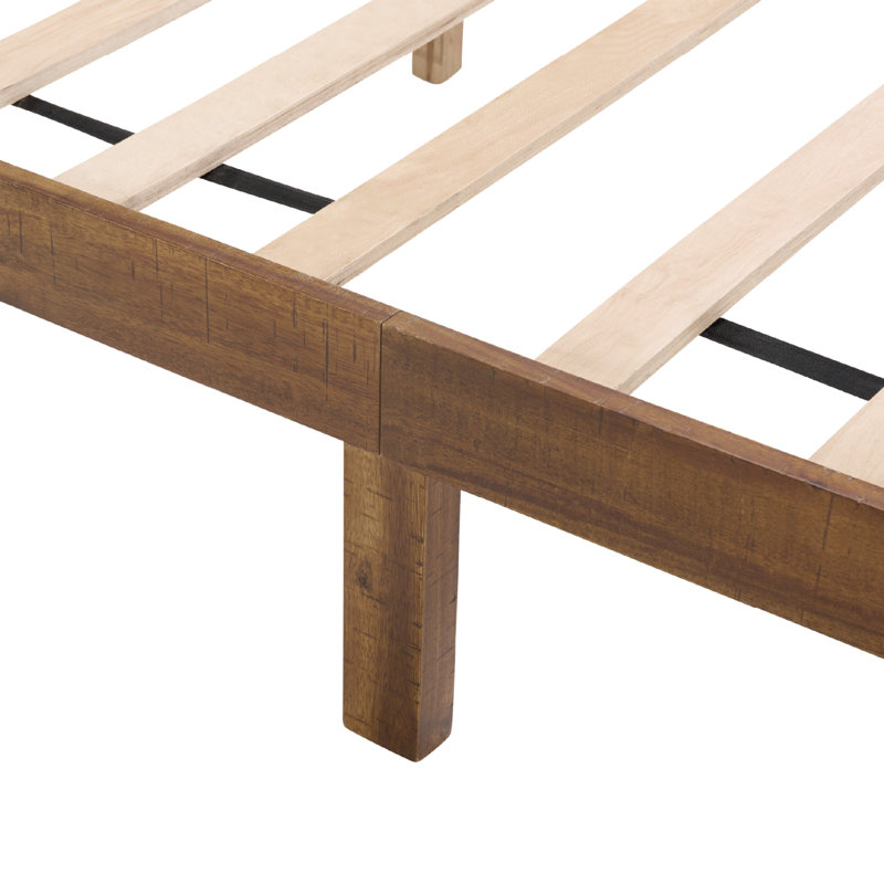Minimalist Solid Wood Platform Bed with Tall Headboard, Sturdy Construction, Full