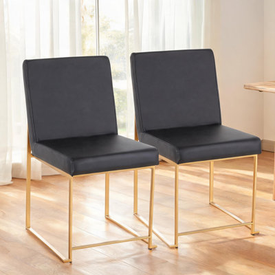 Ensemble de 2 chaises d'appoint contemporaines rembourrées à dossier haut en métal noir et doré