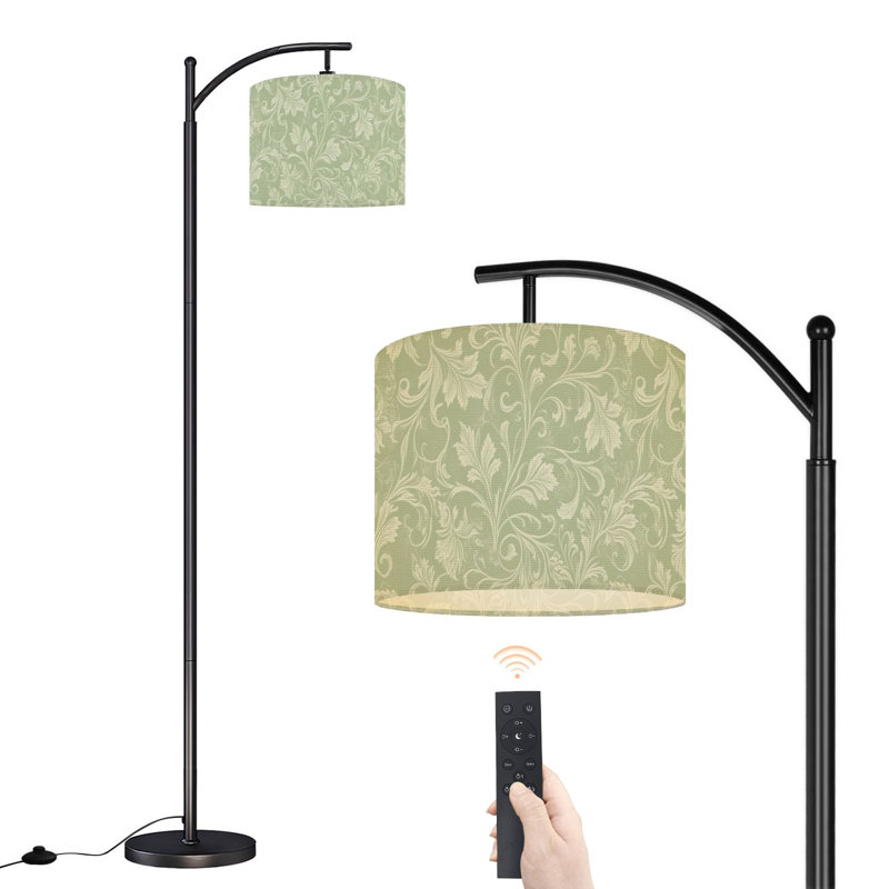 Lampe sur pied à arc avec abat-jour réglable Élégant rétro floral floral vert doux sur pied jungle tropicale Lampe sur pied 3 températures à intensité variable avec interrupteur au pied pour chambre