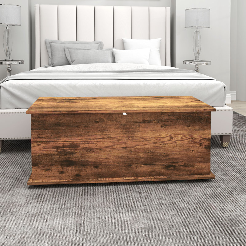 Coffre de rangement relevable avec 2 charnières de sécurité, couvercle rabattable, Brun rustique
