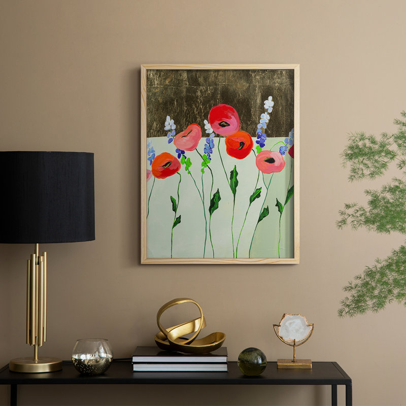 Poppy Party Framed Print - Solid Wood, 15" H x 12" W