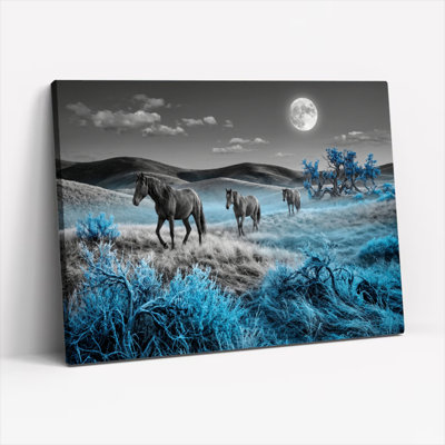 Ensemble de 1 tableau sur toile « Chevaux au clair de lune »