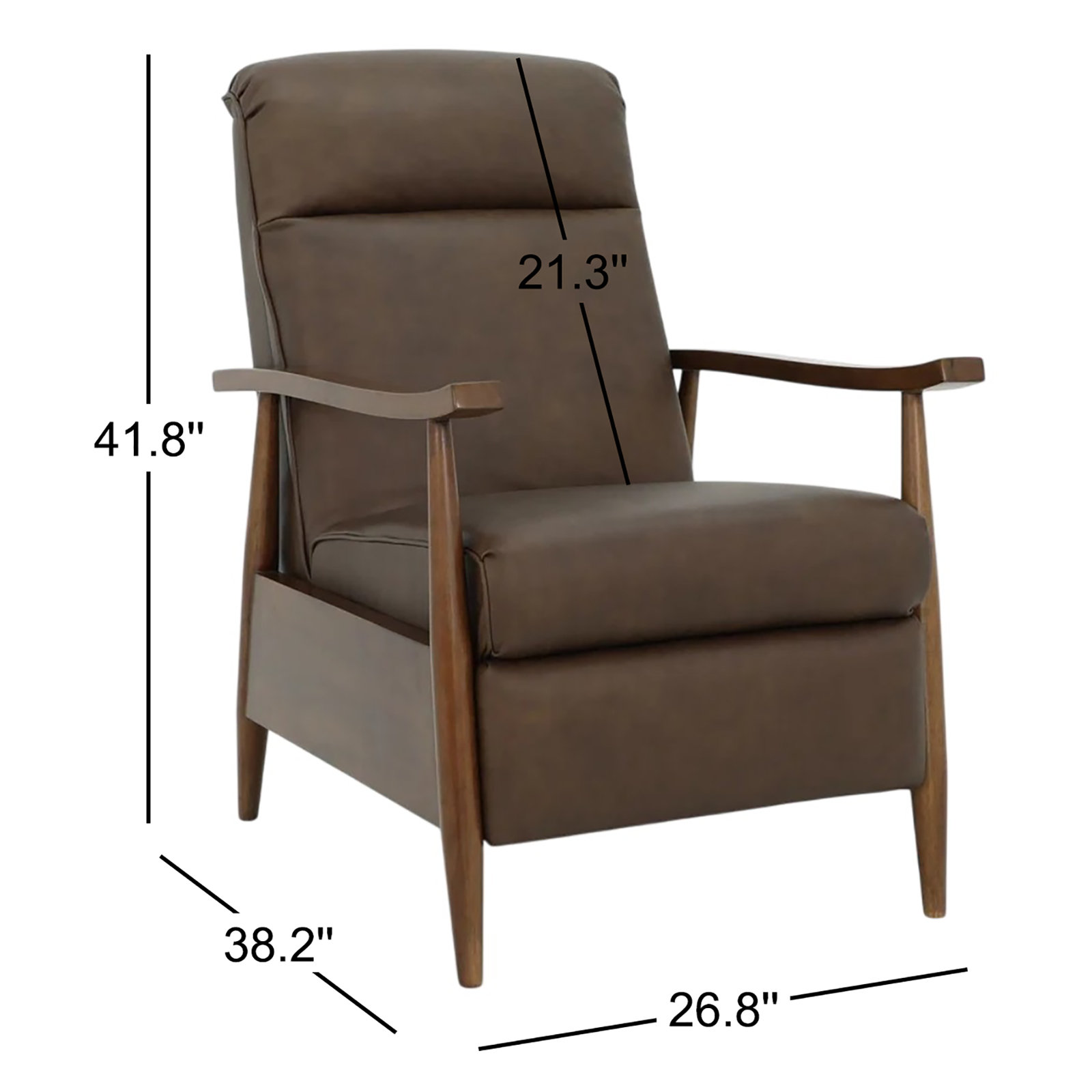 30" Wide Leather Recliner, Dark Brown Genuine Leather