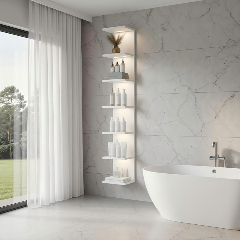 59.4''H 7-tier Wall Shelves with Built-in Led Lights, White