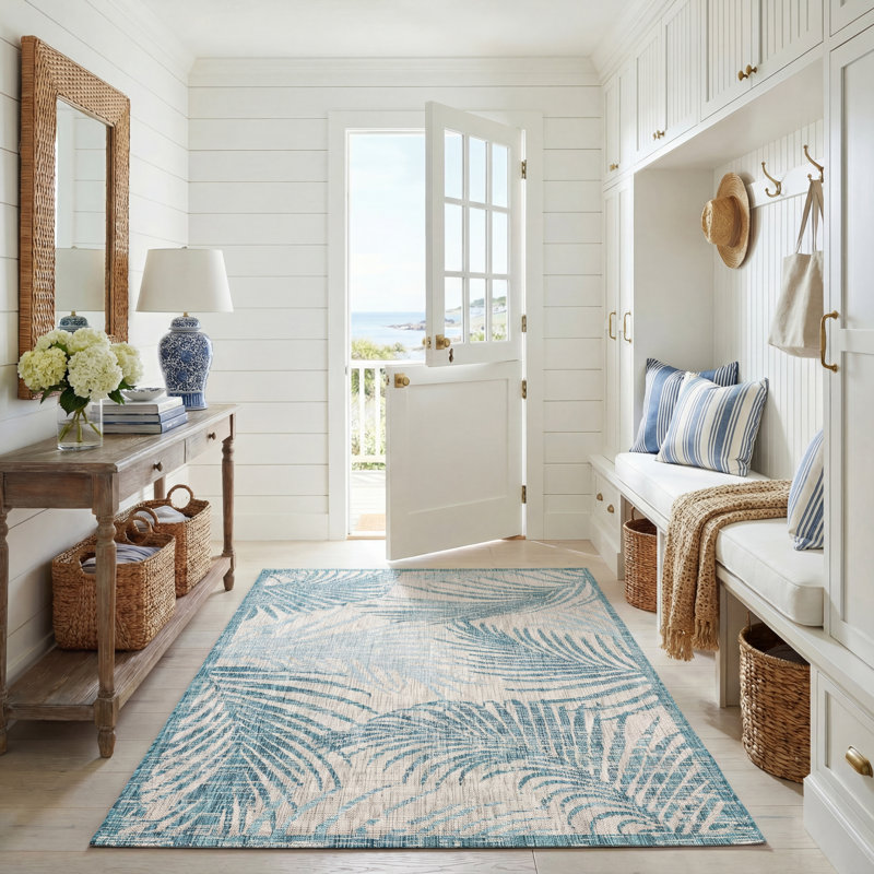 Tapis d'intérieur / extérieur à motif floral Shani Performance, Rectangle 5 pi 3 po x 7 pi 7 po