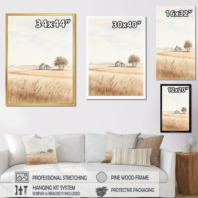 Art mural Prairie, Cadre flottant blanc, H 20 po x l 12 po x P 1 po