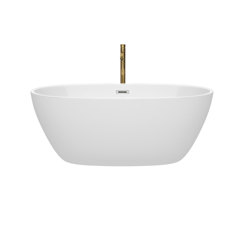 Juno 59'' x 32'' Soaking Acrylic Bathtub with Faucet, White/Polished Chrome/Brushed Gold