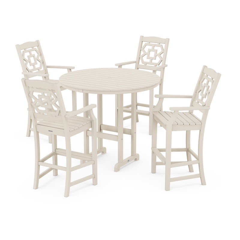 Chinoiserie 4 - Person Patio Dining Set with Round Table, Sand