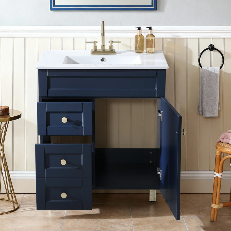 30" Modern Blue Freestanding Single Bathroom Vanity With Integrated Ceramic Top