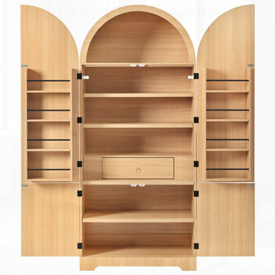 Tall Arched Kitchen Pantry Cabinet with 8 Door Shelves, Fluted Storage Cabinets, and Hidden Drawer for Versatile Use in Kitchen, Dining, and Bathroom