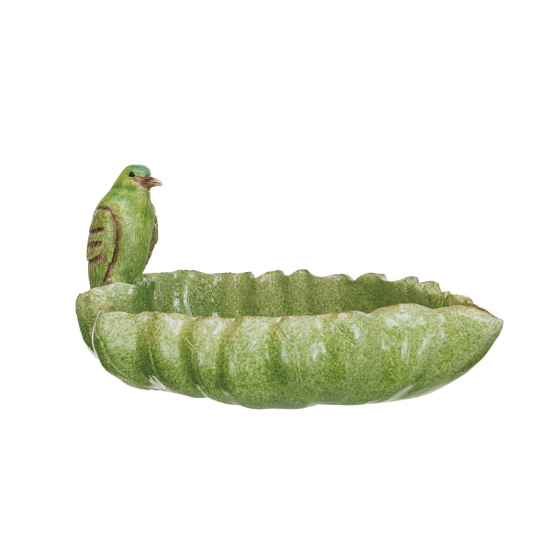 Ramik Resin Leaf and Bird Figurine Dish