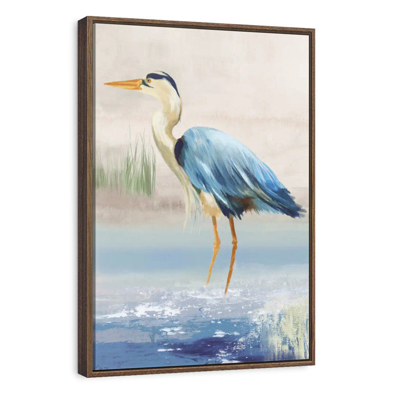 Heron On The Beach, 25" x 37", Floating Frame Walnut
