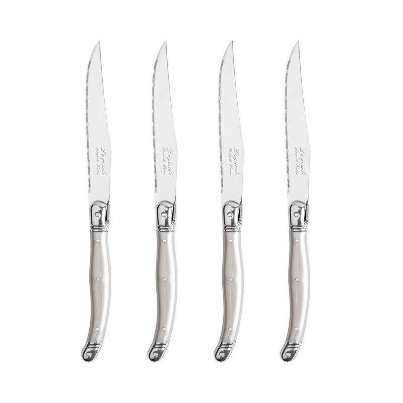French Home Set of 4 Laguiole Steak Knives, Chocolate Brown, Pewter