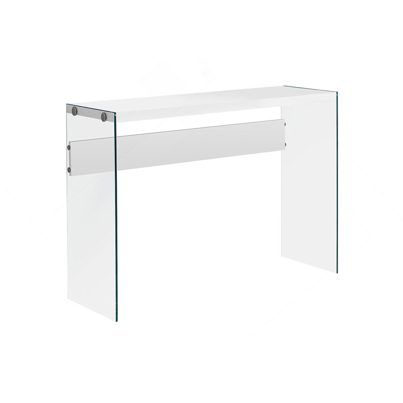Table d'appoint, console, vestibule, étroit, canapé, stratifié blanc brillant, verre trempé transparent