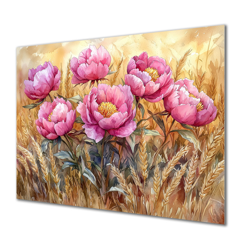 "Pe pivoines de campagne dans le champ d'ambre II", pivoines, impression sur métal, H 24 po x l 32 po