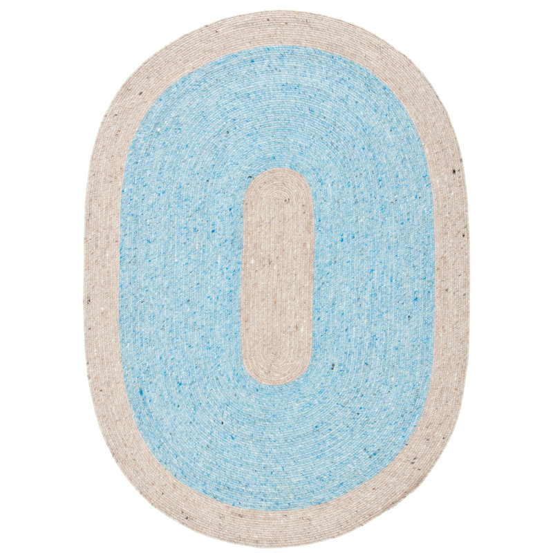 Mccall Hand Woven Wool/Cotton Rug in Beige/Blue, Oval 6' x 9'