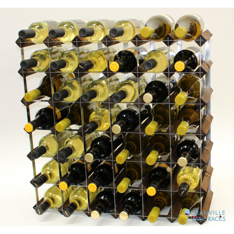 Liddle 42 Bottle Floor Wine Bottle Rack, Walnut Stained Pine / Galvanised Steel