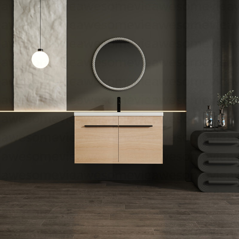 Ensemble de meuble-lavabo en chêne avec lavabo à poser en résine 36 po, 2 portes Oak