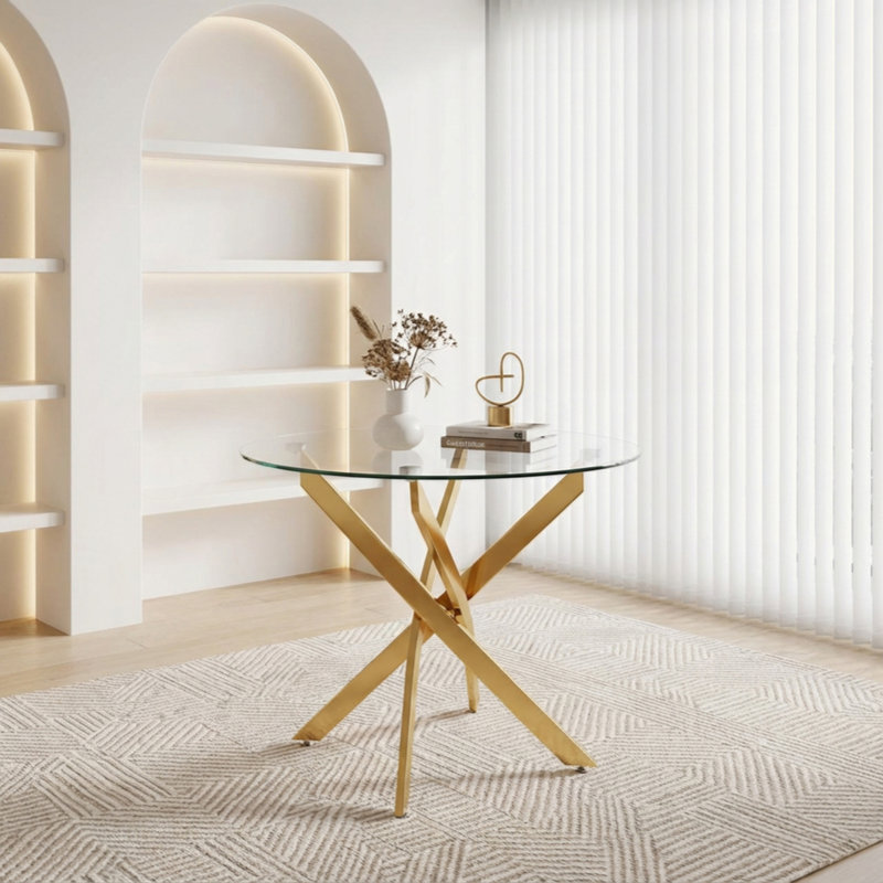 Table de salle à manger ronde, table de salle à manger en verre de 35,5 po avec pieds, table de cuisine moderne pour la maison, salle à manger