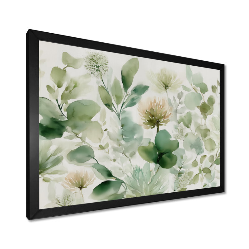 «Watercolor Greenery Sage Watercolor - Plants», impression sur toile botanique verte, H 12 po x l 20 po, Cadre photo unique
