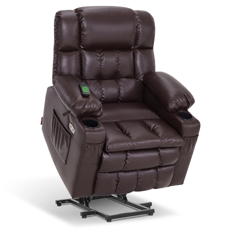 88.9cm Wide Lift Assist Standard Recliner with Massager, Brown
