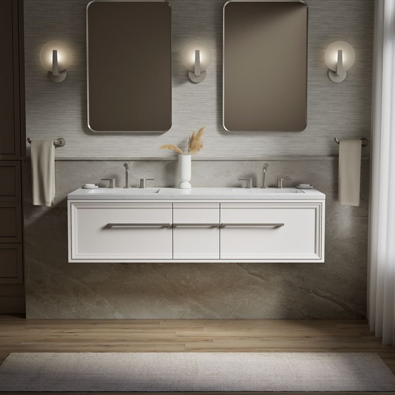 Lodern 60" Vanity With Quartz Countertop, Sink And Hardware Included, Linen White