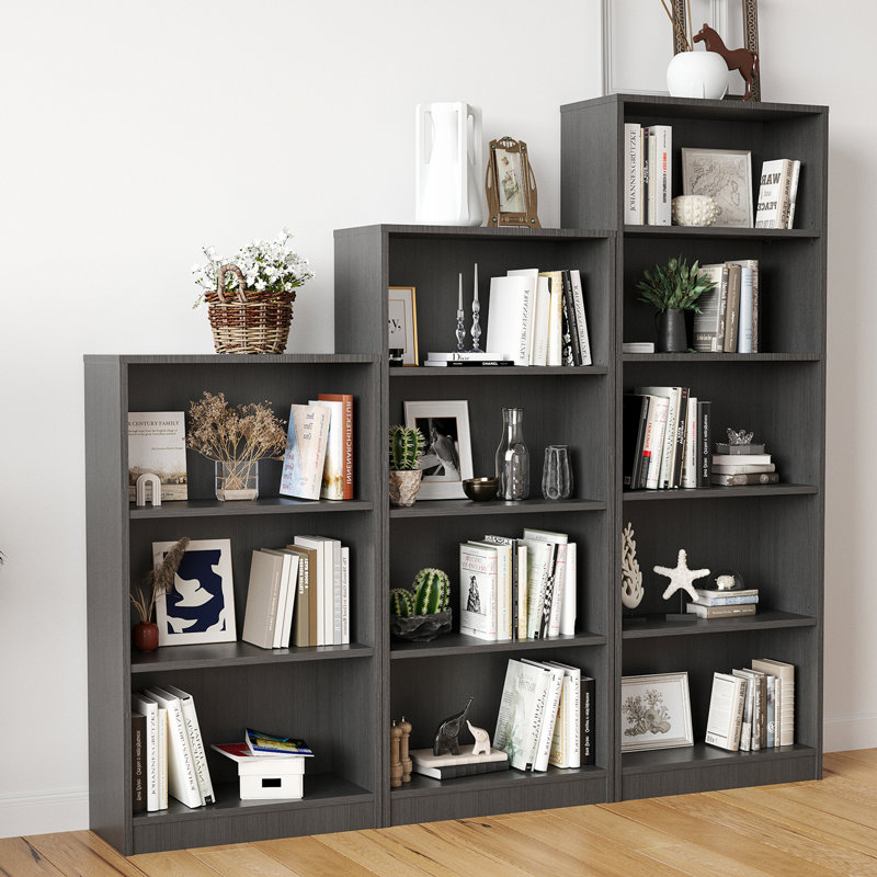 Bibliothèque autoportante à 4 tablettes en bois avec tablettes réglables pour bureau personnel, 4 couches, gris