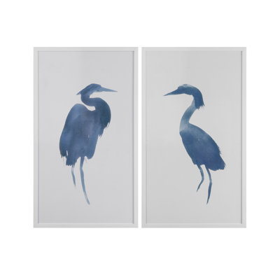 Heron - Ensemble de 2 reproductions encadrées bleues - cadre blanc mat, sans verre