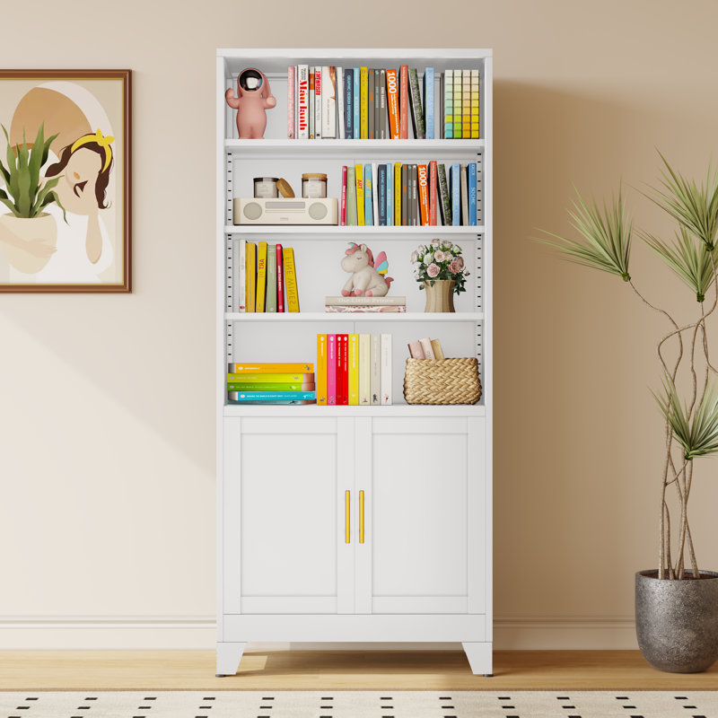 Latitude Run® 75.2''H Open Freestanding Display Storage Cabinet With Adjustable Stoarage Shelves And Doors, White