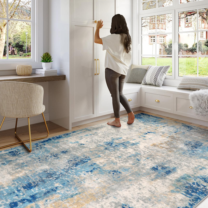 Kayo Modern Abstract Washable Area Rugs for Bedroom Soft Large Accent Carpet for Living Room Home Decor, Rectangle 6' x 9'