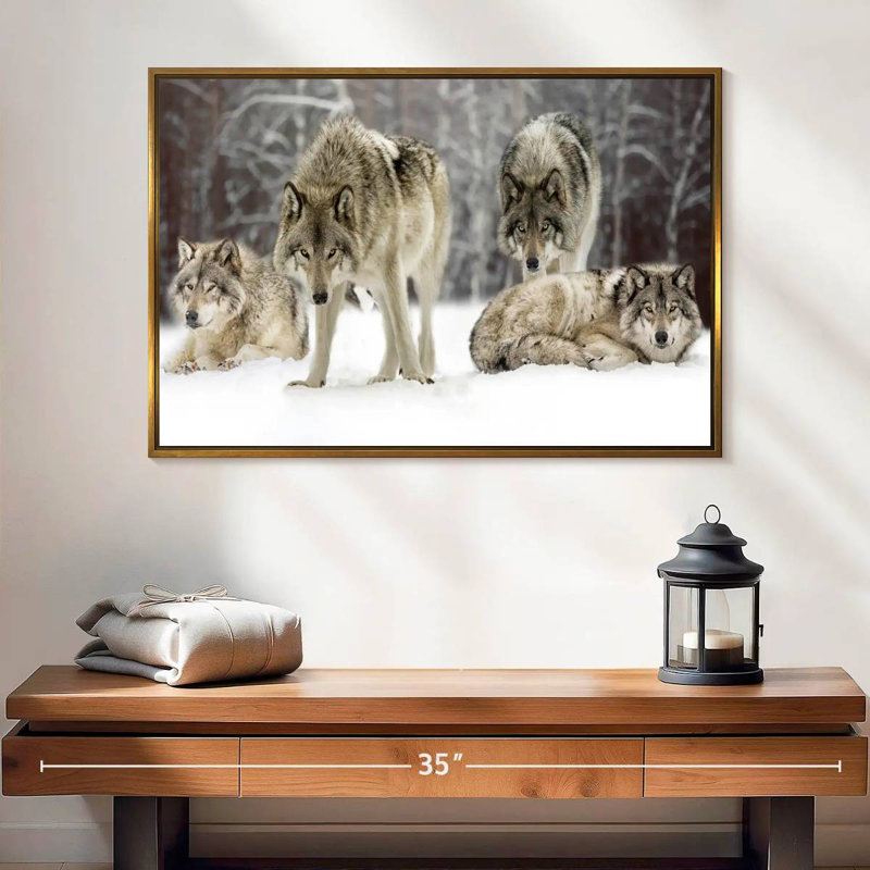 Loup, 25 po x 17 po, Cadre flottant doré
