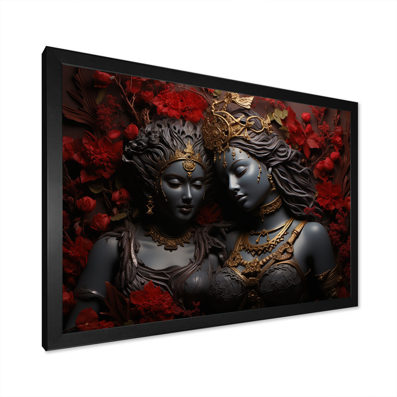 Hindouisme Ramayanas Regal Ruby sur toile, Cadre simple noir, H 34 po x l 44 po x P 1,5 po
