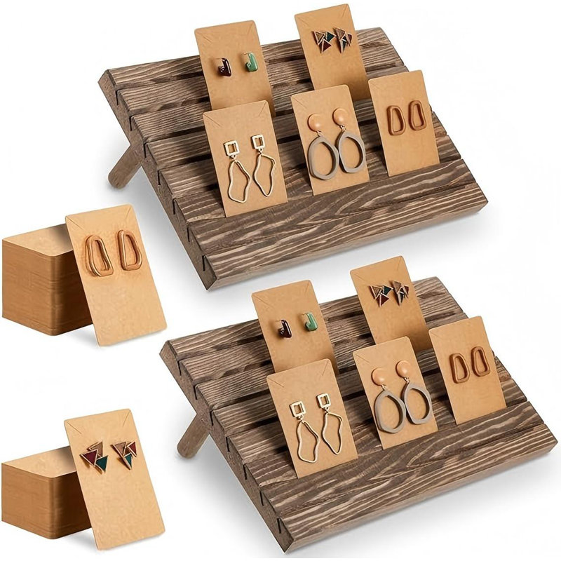 Présentoir à boucles d'oreilles en bois 62 pièces, Brun