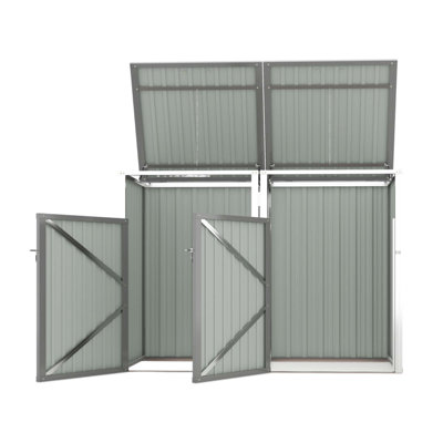 Garbage Bin Shed Stores 2 Trash Cans Metal Outdoor Bin Shed For Garbage Storage