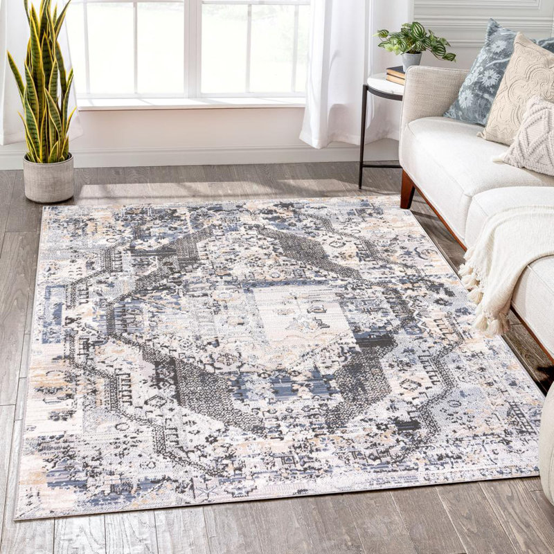Tapis oriental gris / beige / bleu Dimitri, Rectangle 7 pi 7 po x 10 pi 2 po