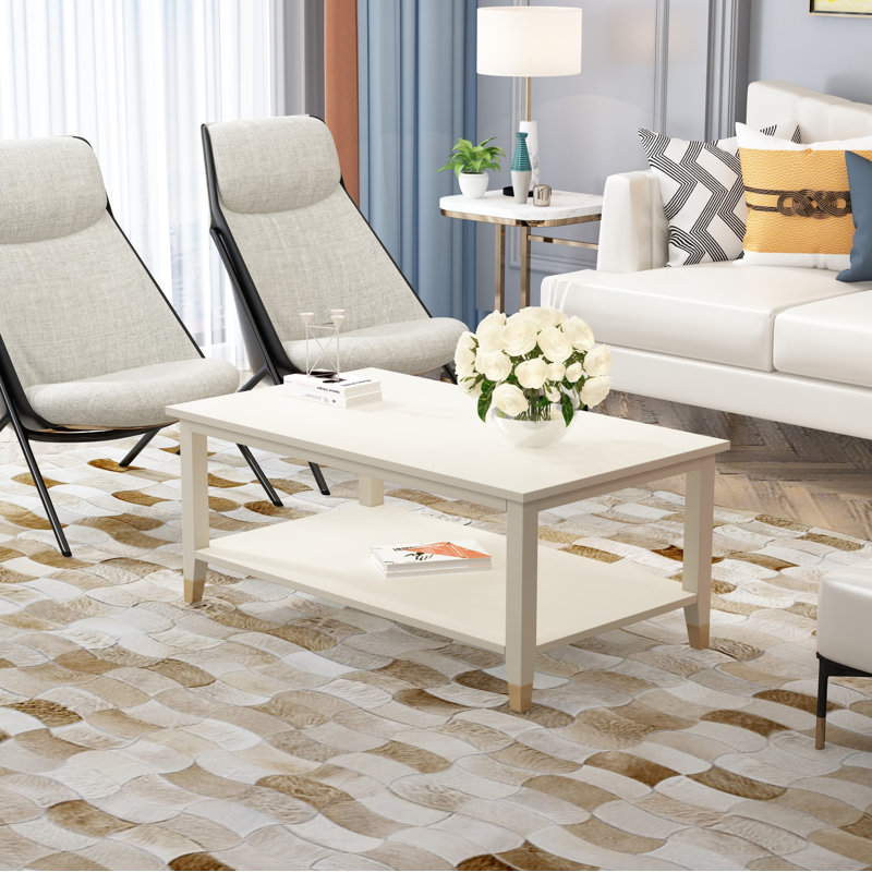 Athina Frame Coffee Table with Storage, White, White