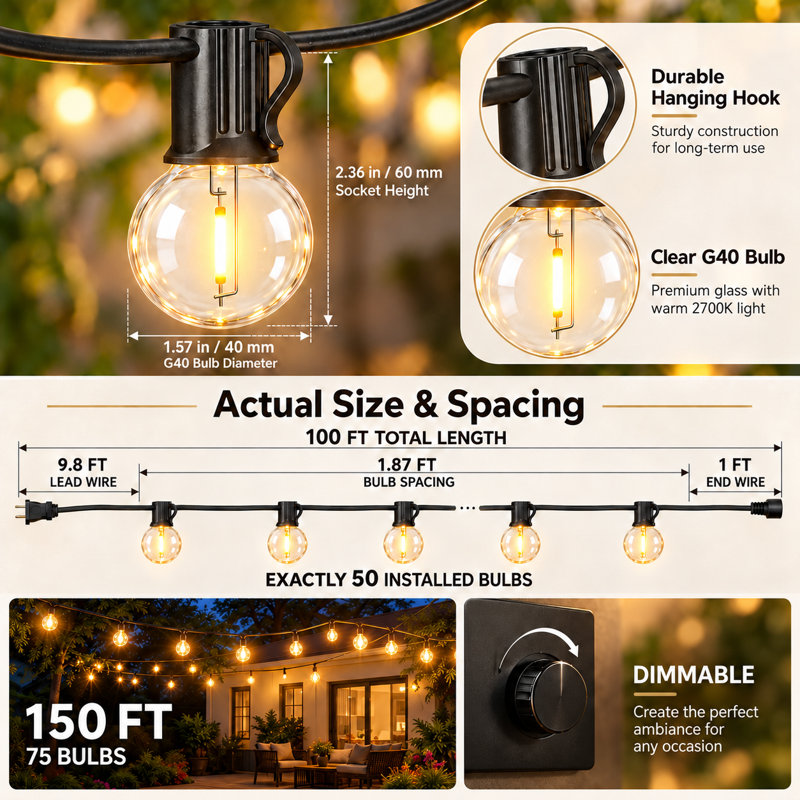 Plug-in LED String Lights, 100FT