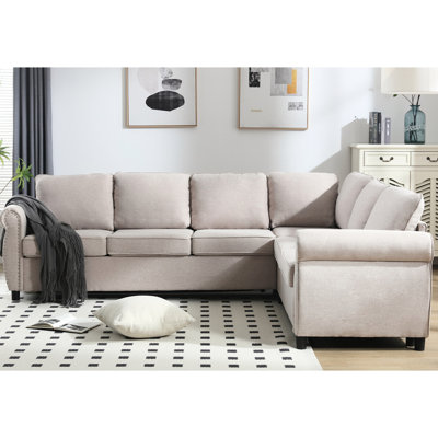 Canapé-lit beige à 6 places, structure en bois, coussins de dossier épais amovibles, lit confortable à 6 places, beige, conception escamotable, longue durée de vie
