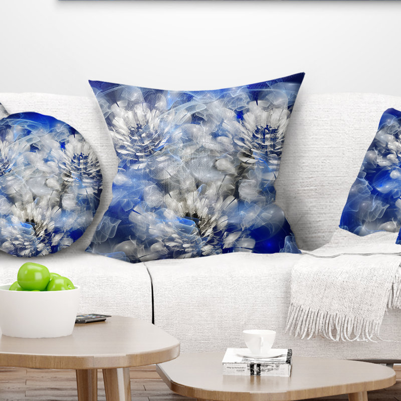Coussin imprimé floral blanc, 16 po x 1 po, Coussin décoratif