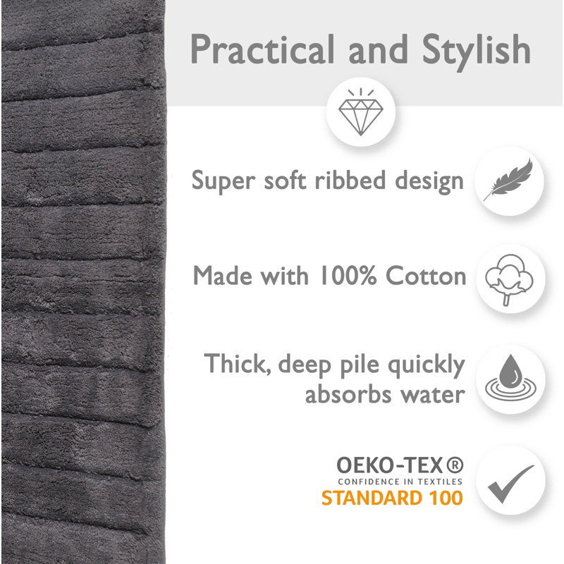 Linear Ribbed Two Piece Bath Mat Set, Charcoal