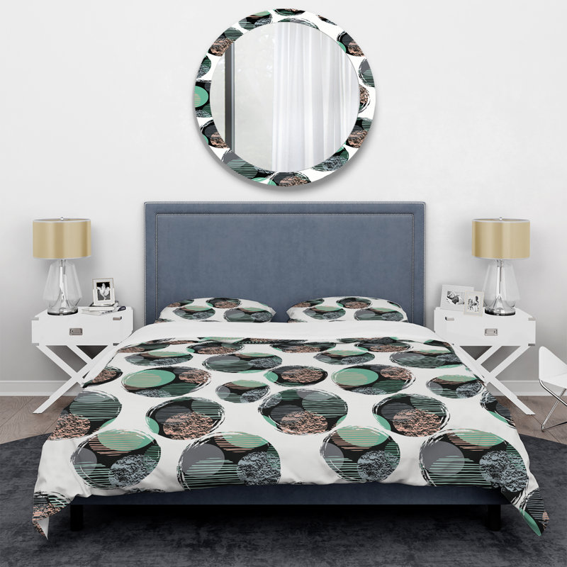 Motif de cercle vert - ensemble de housse de couette abstrait - polyester microfibre