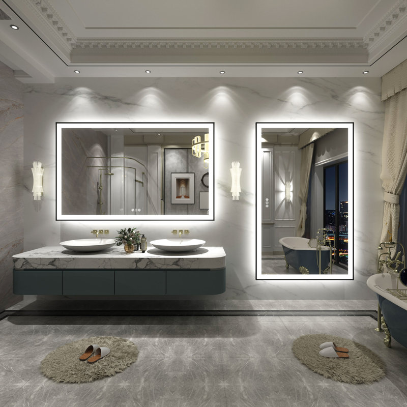 Miroir de salle de bain / de meuble-lavabo avec cadre en verre trempé à DEL certifié Aevar UL avec garantie de 3 ans