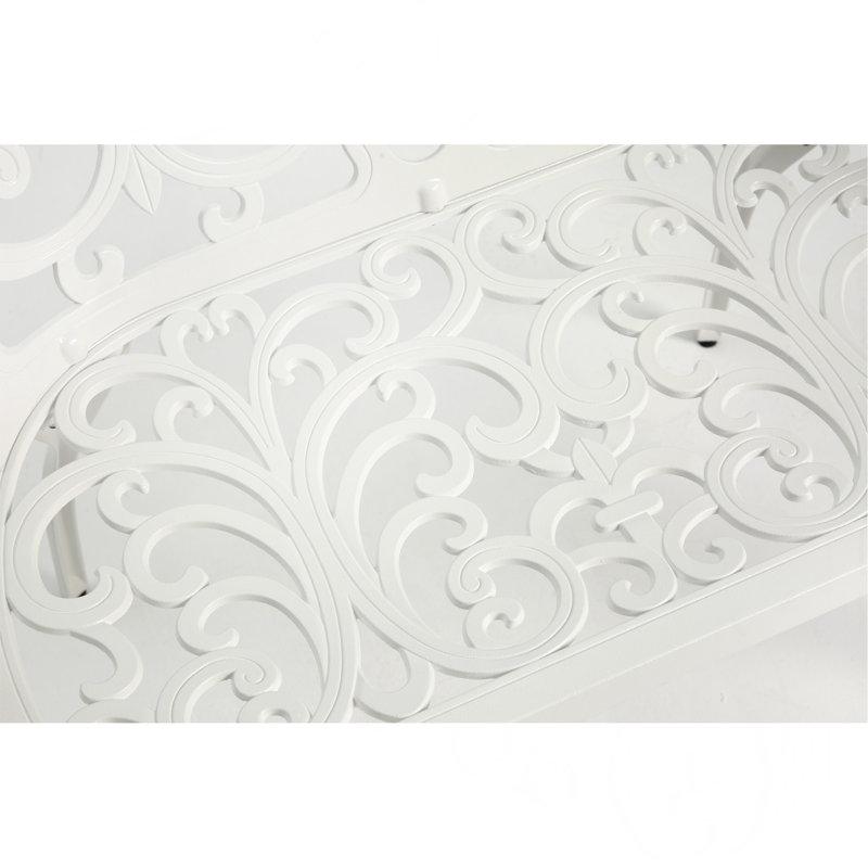 Patio Garden Bench Metal Park Bench Cast Aluminum Outdoor Furniture with Floral Rose for Patio, Park, Lawn, Yard, White