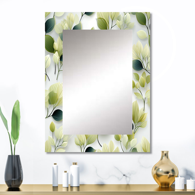 «Dellanie White and Green Wasabi Leaves Plants - Plants Miroir mural décoratif, botanique, nature, miroir floral, art imprimé en métal