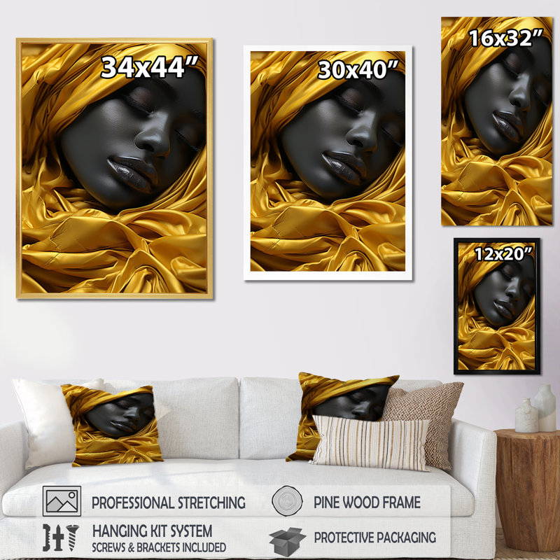 «Tender Bliss Musulman Grace» en jaune et noir - Impression sur toile, H 32 po x l 24 po, Toile tendue
