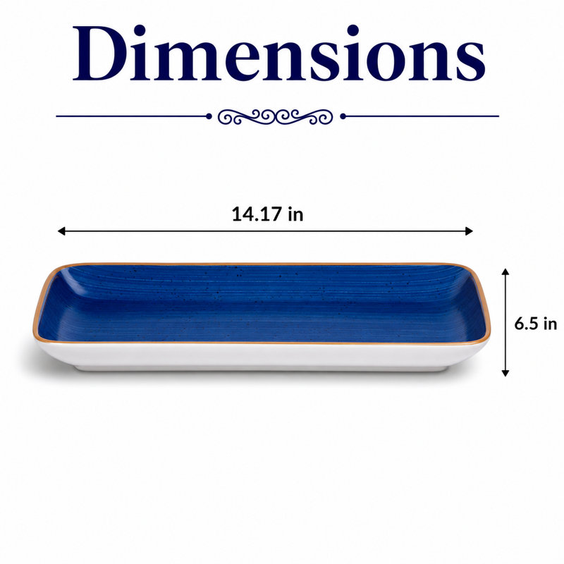 Assiette rectangulaire en porcelaine de qualité supérieure Twister-Blue | Va au micro-ondes et au lave-vaisselle, Bleu