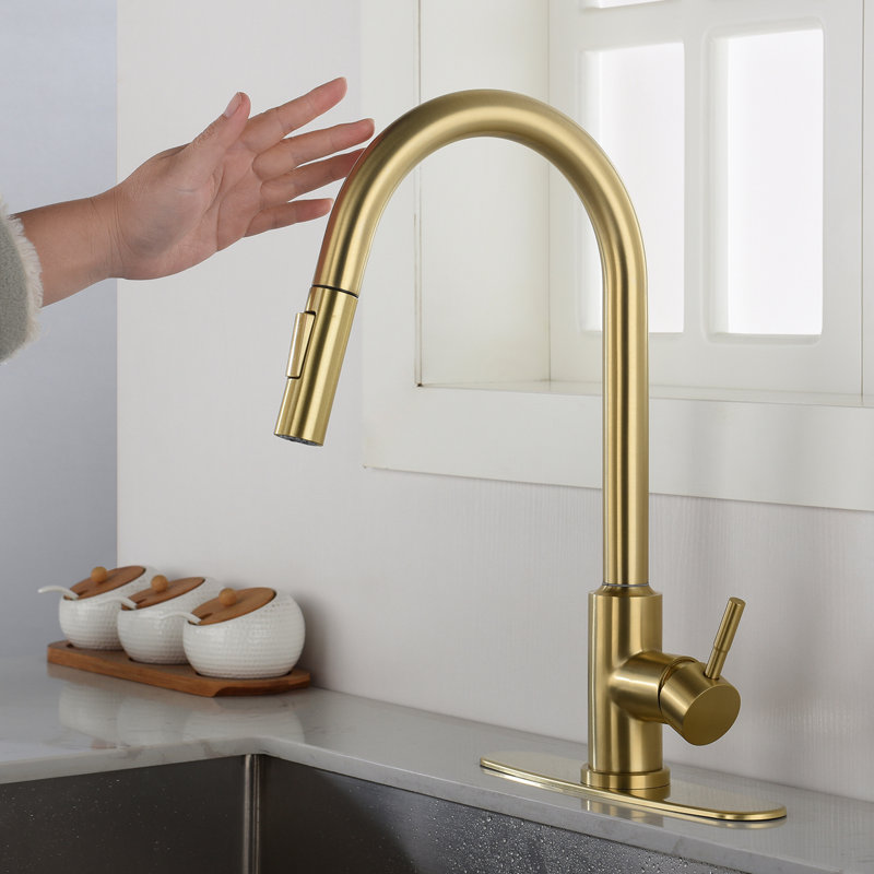 Gold Stainless Steel Touch Kitchen Faucet With Pull Down Spray - 360-Degree Rotating For Comprehensive Sink Cleaning, Simple Water Temperature And Flow Management, Corrosion Rust , 15.9 In. Depth,