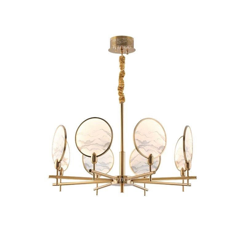Lustre en fer clair Deyvon Caviar, Fer antique, Beige, H 28 po x l 55 po x P 55 po